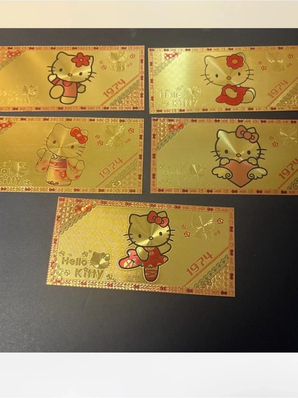 Hello Kitty Gold Red Decorative collectable notes - Set of 5